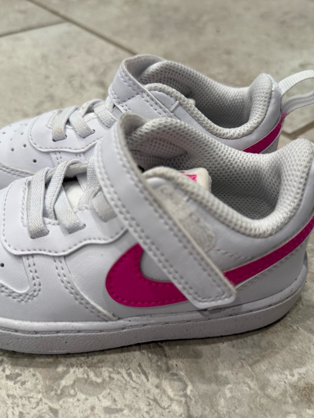 Nike Kids White Sneakers with Pink Swoosh
